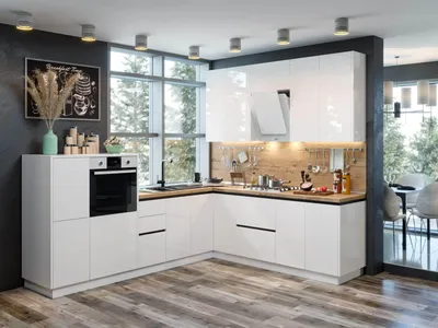 Прямой кухонный гарнитур 4,5 метра Белый глянец | Мебель Волхова