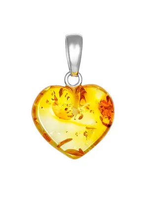 Миниатюрный кулон в виде сердца из натурального искрящегося янтаря  лимонного цвета в интернет-магазине янтаря