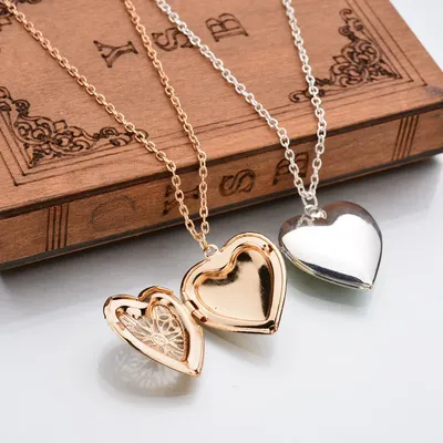 Ожерелье с кулоном и фоторамкой в форме сердца, уникальное резное ожерелье  с отверстиями, незакрепленный медальон, подходит для женщин и мужчин,  ювелирные украшения на память | AliExpress