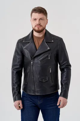 Мужская кожаная куртка - косуха 24391 (серый) купить в интернет-магазине с  доставкой