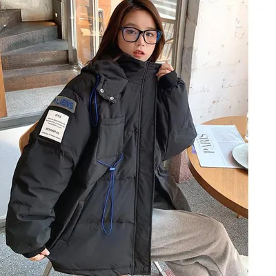Купить Зимняя корейская свободная студенческая утепленная куртка с  капюшоном, модная белая парка с рукавами «летучая мышь», женская белая  парка | Joom