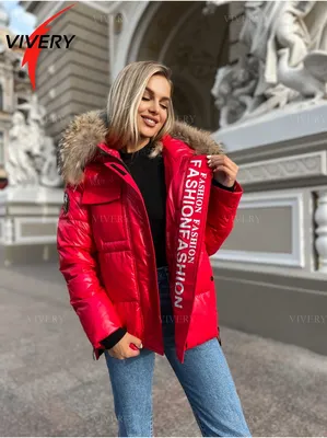 Женская зимняя куртка c натуральным мехом енота Visdeer (красная, 921212)  купить недорого Одесса, Украина