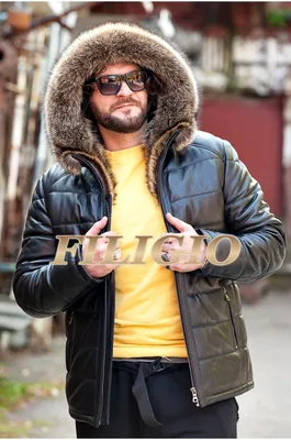 Зимняя кожаная куртка с отделкой из меха енота купить в интернет магазине  Filigio.ru