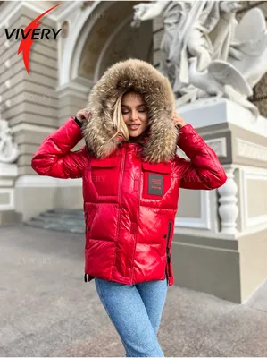 Женская зимняя куртка c натуральным мехом енота Visdeer (красная, 921212)  купить недорого Одесса, Украина