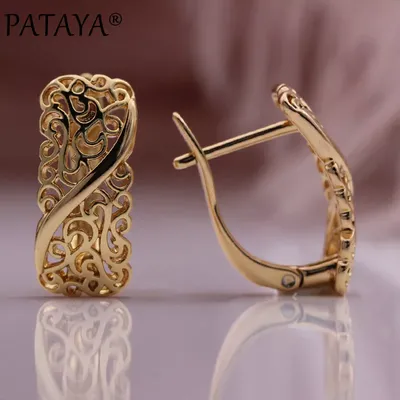 Женские квадратные серьги PATAYA 585 розового золота | AliExpress