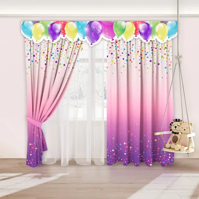 Комплект штор с 3D-ламбрекеном для детской «Праздник», Розово-фиолетовый /  Арт. 200295