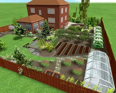 Прямоугольный участок 10 соток | Домашнее озеленение, Идеи устройства  заднего двора, Планы садового дизайна