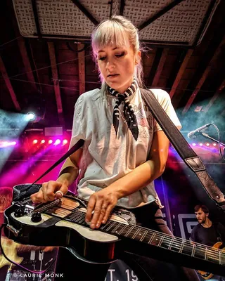 The marvellous Megan Lovell a diva of guitar conjuring awesome sounds for a  captivated audience at the smash hit sold out Larkin Poe show at the Fleece  in Bris…