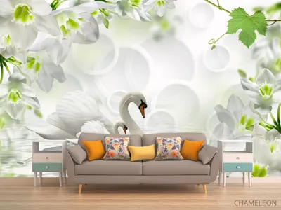 Фотообои Изумительные цветы и лебеди на стену. Купить фотообои Изумительные  цветы и лебеди в интернет-магазине WallArt