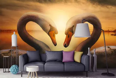 Обои лебеди, пара, любовь, птицы, арт картинки на рабочий стол, фото  скачать бесплатно