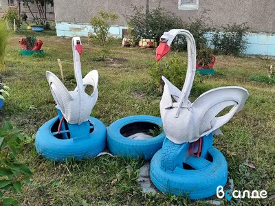 Лебеди из шин фото фото