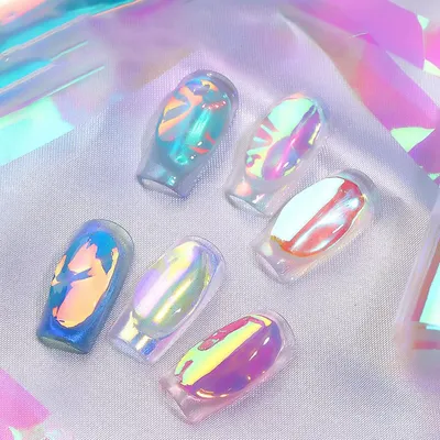 Японский дизайн ногтей Аврора Лед Куб целлофан большая красочная переводная  бумага лазерные ювелирные изделия конфеты бумага DIY 5 цветов стикер |  AliExpress