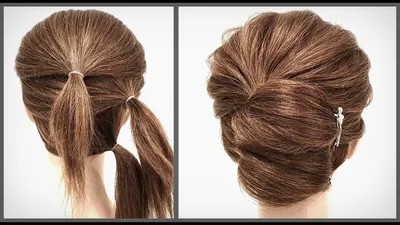 Простая и Быстрая прическа для коротких волос.Красивые прически пошагово.  Fast hairstyle for short - YouTube