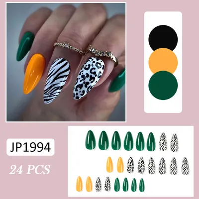 Black White Leopard Print Fake Nails Zebra-Stripe False Nails Yellow Green  Color Matching Fake Nails Medium-Style Artificial Nails Water Drop Shape  Fake Nails - Walmart.com