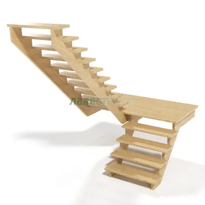 П-образная деревянная лестница на косоурах с площадкой | Лалестница