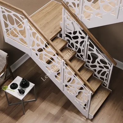 П-образная лестница с площадкой на металлическом каркасе LT Art White