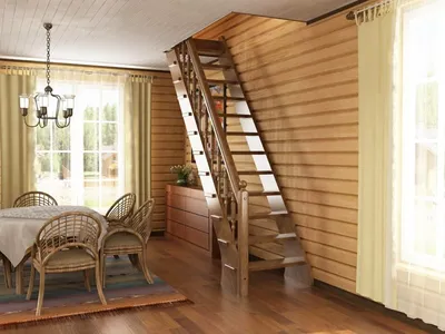 Деревянная поворотно-забежная закрытая лестница