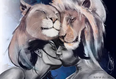 Лев и львица нежность - красивые фото