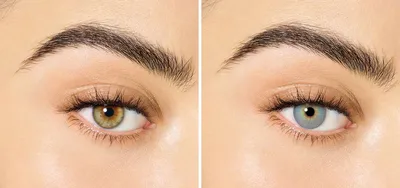 Перед и после на зеленых глазах | Цветные контактные линзы Desio