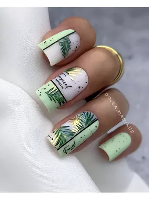 LAK_NAILS Слайдеры наклейки для ногтей листья зеленый с золотом