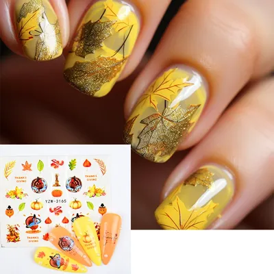 Осенний кленовый лист наклейки для ногтей осенние Желтые Черные полые листья  растение самоклеющийся Гель-лак для ногтей слайдер для украшения ногтей |  AliExpress