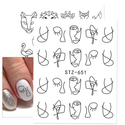 Черные наклейки для ногтей, 1 шт., водные наклейки для ногтей, абстрактное  лицо, дизайн животных, слайдер для ногтей, наклейки декоративные Стикеры,  NFSTZ651-653-1 | AliExpress