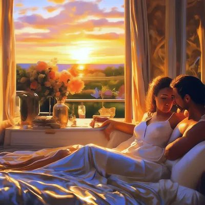 парень и девушка сидят на кровати в комнате и смотрят друг на друга Фото  Фон И картинка для бесплатной загрузки - Pngtree