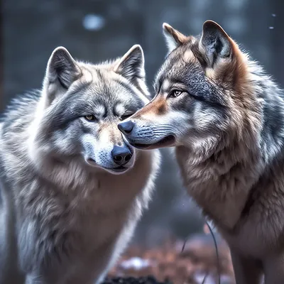 Скачать обои взгляд, любовь, нежность, рисунок, пара, волки, раздел собаки  в разрешении 640x1136