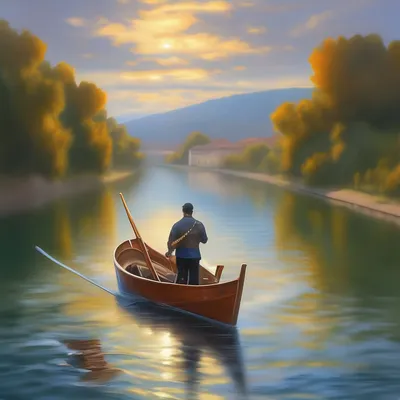 Лодка на воде,посреди озера,…» — создано в Шедевруме