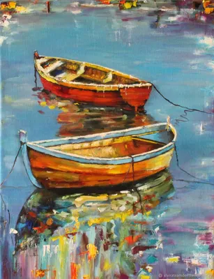 Картина Картина маслом \"Синяя лодка на берегу океана\" 20x30 JR190404 купить  в Москве