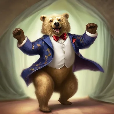 Танцующий лысый медведь в трико и …» — создано в Шедевруме