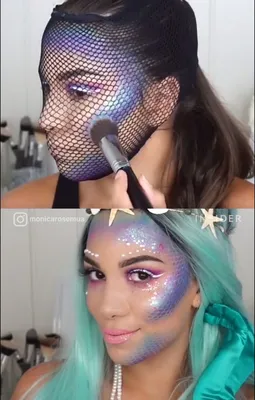 using fishnets to make mermaid scales shown by multiple MUAs | INSIDER  BEAUTY https://w… | Mermaid makeup halloween, Halloween costumes makeup,  Halloween makeup diy