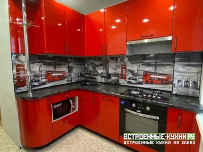 Черно-красные кухни. Фото