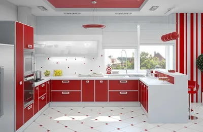 Купить кухни красные с белым глянец от производителя. Фабрика мебели  Mr.Doors