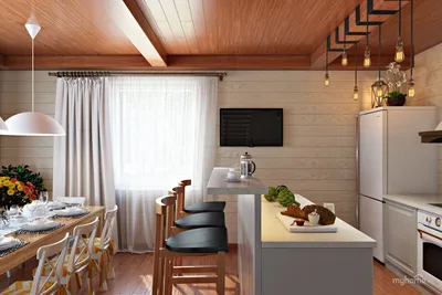 Дизайн кухни гостиной на даче - 67 фото