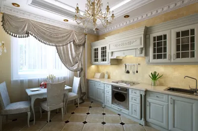 Угловая кухня в классическом стиле с золотой патиной на фасадах