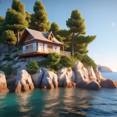 Маленький домик у моря с красивым …» — создано в Шедевруме