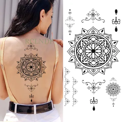 Купить 1 шт. водостойкие временные татуировки наклейки панда колокольчики  грудь кружево мандала татуировки цветок боди-арт рука поддельные татуировки  для женщин | Joom