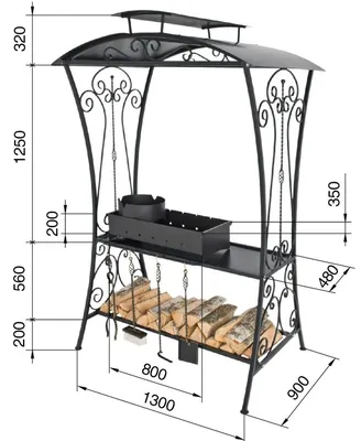 Кованый мангал с крышей \"Зачет\" с печкой и дымоходом