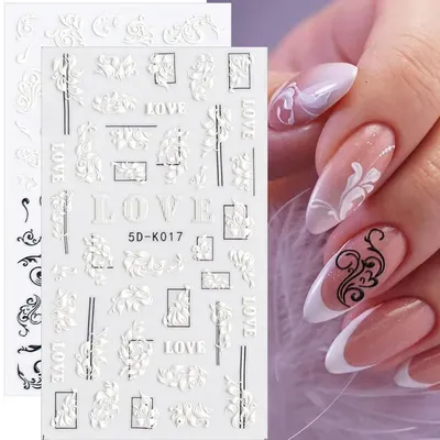 Embossed 5D Nail Sticker Flower Lace Butterfly Nail Decals UV Gel  Decoration DIY | eBay