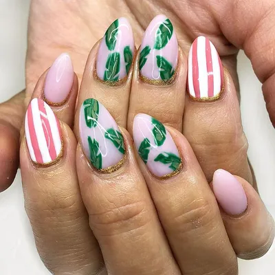 This is the manicure you will want before heading to the Beverly Hills  hotel. Pink and white striped nail art with tou… | Nail art, Halloween nail  art, Nail designs