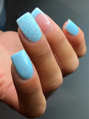 Sparkly Light Blue French Tips - SOSO Nail Art | Blue glitter nails,  Acrylic nails coffin short, Cute acrylic nails