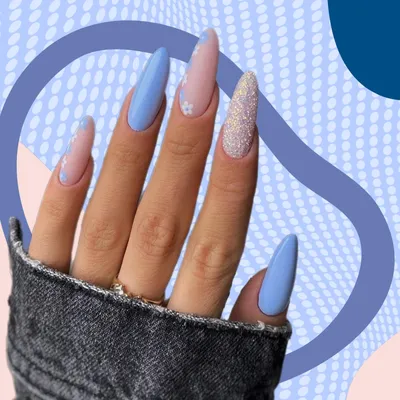 Glossy Blue White French Tip Press On Nails With Cute - Temu