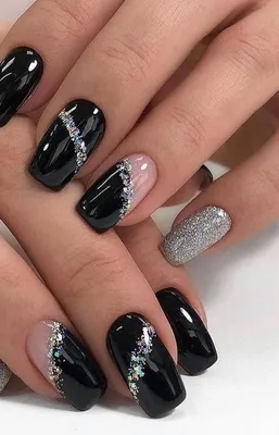 Блестящий черный маникюр - 20Nails