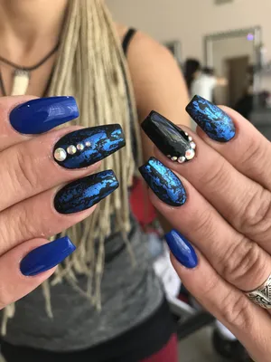 Маникюр черный,синий,камни,балерина,матовый | Cool nail art, Nails, Nail art