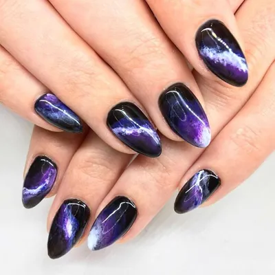 OH my gosh galaxy nails! Splotches of white, purple, and blue all blended  together to look like a l… | Black nail designs, Fall nail art designs,  Hair nails make up