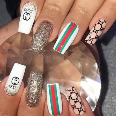 Gucci Nail Decals @shopkeeki Gorgeous set by @ellielawrence_nailsxx  Available worldwide from: WWW.SHOPKE… | Nail designs, Nails design with  rhinestones, Gucci nails