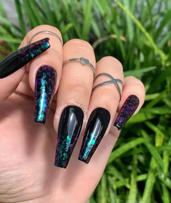 Chameleon Foil Nails/black Press on Nails/ Purple and Blue Green Foil Nails  - Etsy