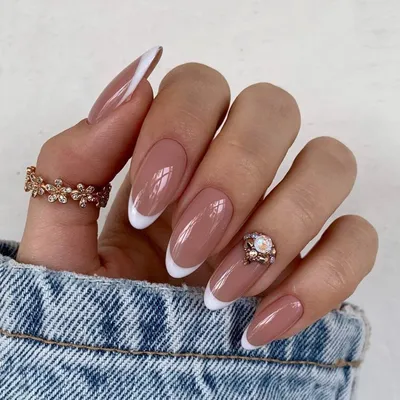 Indulge in the Classic Elegance of French Nails : White French Tips +  Rhinestone Cuffs