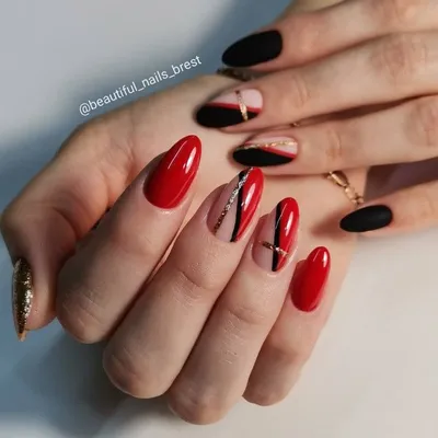 Красный маникюр. Чёрный маникюр. | Nails, Beautiful nails, Beauty